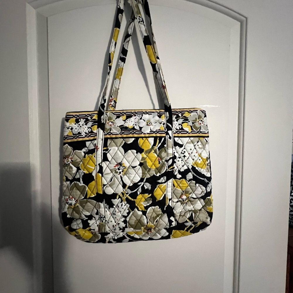 Vera Bradley Floral Quilted Tote Bag - Black, Yellow, White